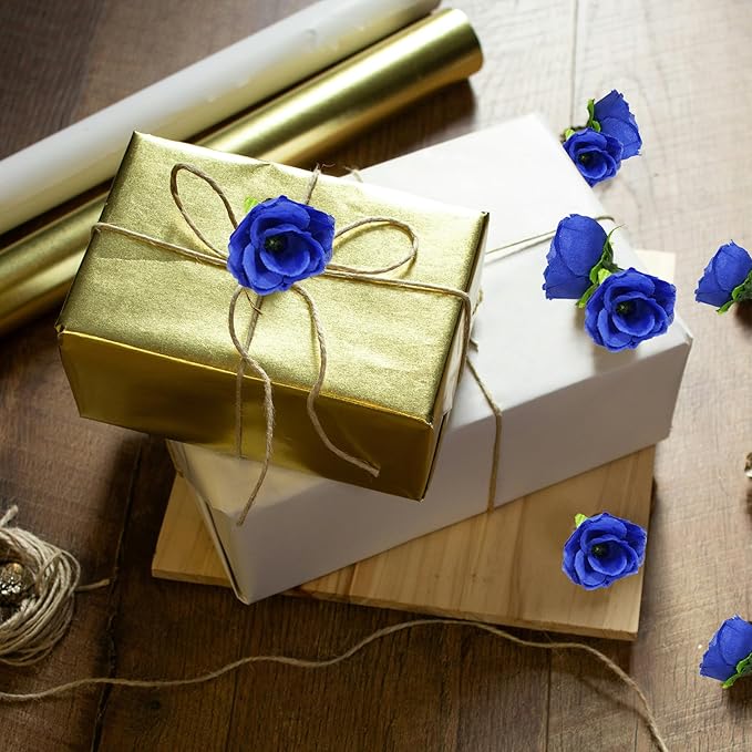 100pcs Blue Roses Flower Bulk Fake Mini Blue Rose Heads Artificial Flower Blue Roses for Crafts Romantic Home Party Decor 1.3 Inch
