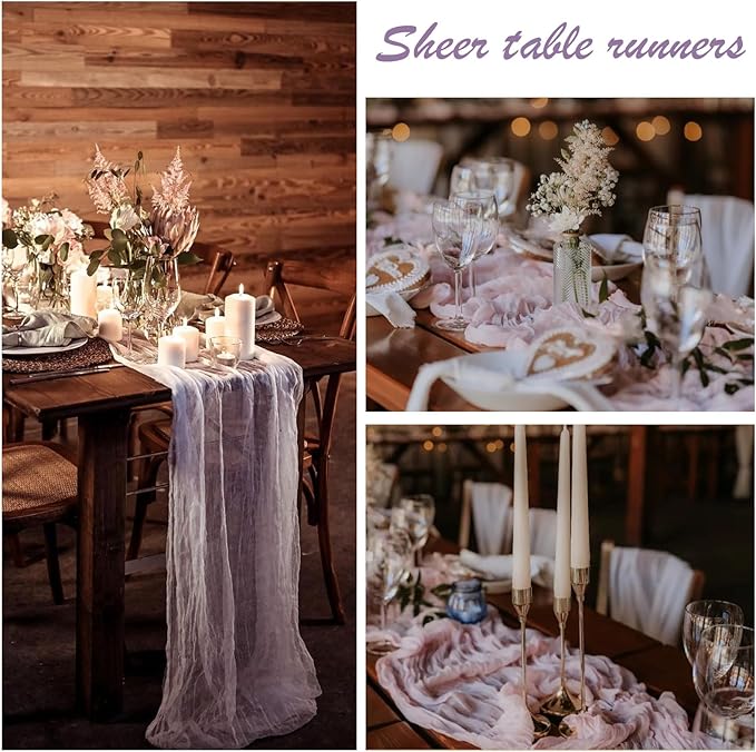 12 Pack Grape Cheesecloth Table Runner 10FT Boho Gauze Fabric Table Runner 35 x 120 Inch Rustic Sheer Runner for Centerpiece Wedding Decor Baby Shower Party Boho Table Decoration(Grape)