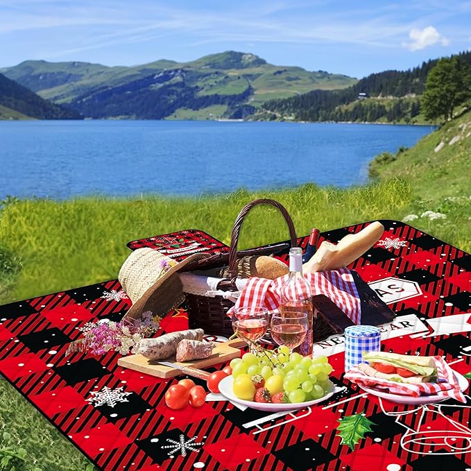 Poedist Christmas Extra Large Picnic Blanket Waterproof,80"x 80"Foldable Machine Washable Beach Blanket,Outdoor Blanket for 6-8 Adults,Suitable for Crawling,Park Beach,Camping,Hiking,Family