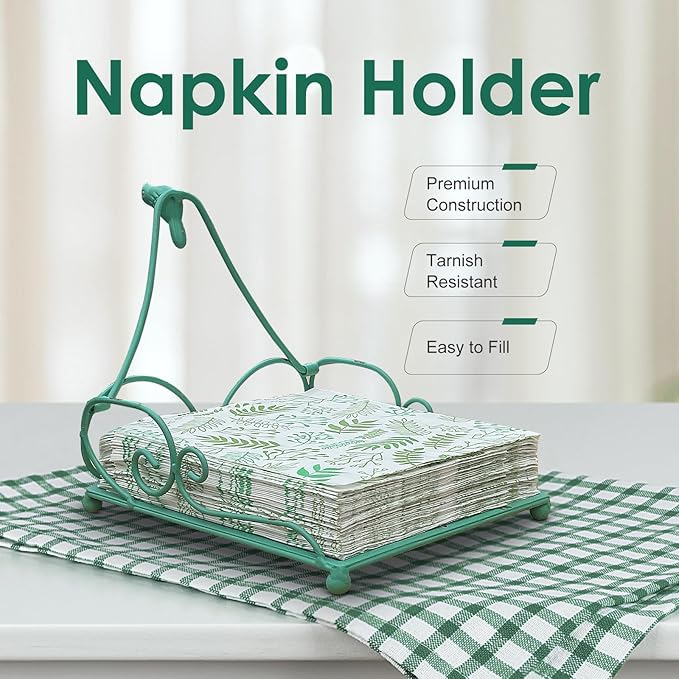 Flat Metal Napkin Holder for Table, Farmhouse Green Napkin Holder for Kitchen, Restaurant, Home, Bar & Table Decor