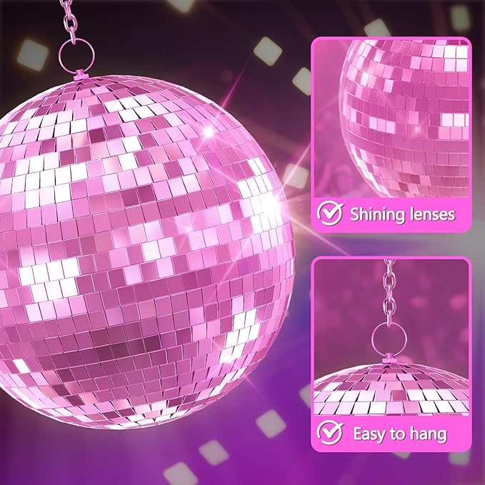 Disco Ball, 12/16/20 Inch Hanging Disco Ball, Mirror Ball for Party Decoration, Wedding, DJ Club, Stage, Birthday, Christmas, New Years Celebration (Pink, 20Inch)