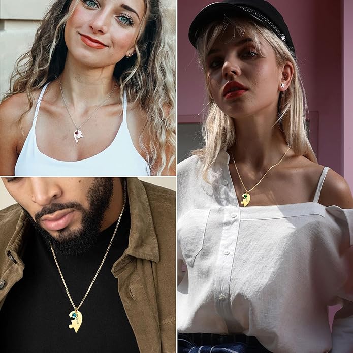 FindChic Personalized Matching BFF Necklace for 2/3/4/5/6 Puzzle Name Heart Pendant Stainless Steel Couple Necklace Set Customized Necklaces for Teen Girls