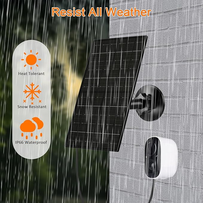 FUTUREZEN 6W Solar Panel for Security Camera Outdoor, 5V USB/USB-C Solar Charger Compatible with Rechargeable Battery Cameras, IP66 Waterproof, 360° Adjustable Mount, 9.8ft Cable (1 Pack, Black)