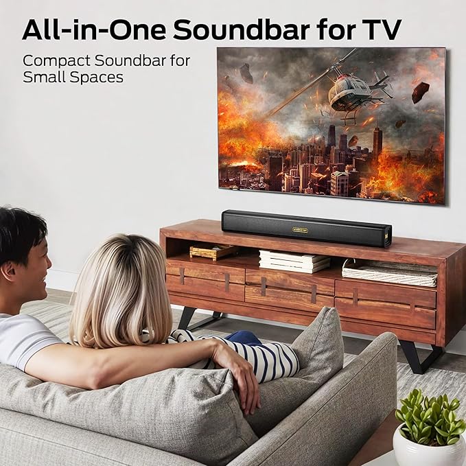 Monster S220 Bluetooth Soundbar for TV, Bluetooth 5.4 Sound Bar, 2.0CH with Dual Bass Diaphragm, All-in-one Home Theater Speakers, Compact, AUX/USB/TF Card Connection for TV/PC/Gaming/Projectors