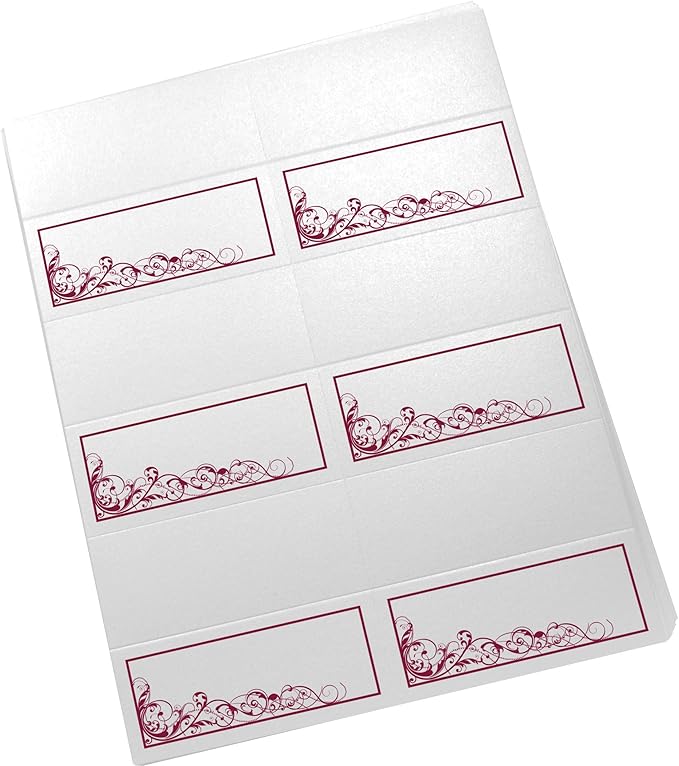 Scribble Vintage Swirl Printable Place Cards, Burgundy (Choose Color), Set of 60 (10 Sheets), Laser & Inkjet Printers - Wedding, Party, Dinner, and Special Events