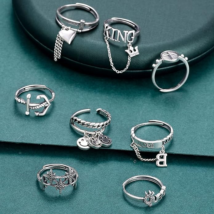 TAMHOO 9/12/15/16 Pcs Open Rings Set for Women with Sparkling Cubic Zirconia- Finger Rings Pack Stackable Rings for Teens,White Gold/Rose Gold/Gold Tone Rings for Girls