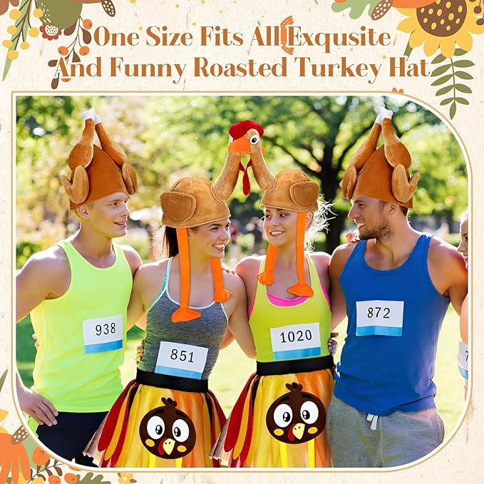 Hanaive 10 Pieces Thanksgiving Turkey Hats Bulk for Adults Turkey Costume for Dress-up Party Plush Turkey Hat Party Supplies