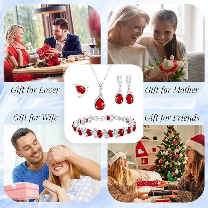 GZWHD Jewelry Set for Women CZ Earrings Necklace Ring Bracelet Set Prom Party Wedding Jewelry Gift for Mother Friend Wife
