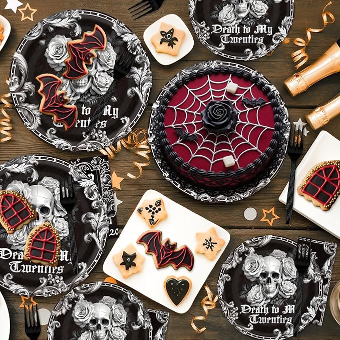 96Pcs Death to My 20s Decorations Disposable Tableware Set - RIP to My 20s Birthday Paper Plates Napkins Forks Dirty 30 Birthday Decorations for Her Him Party Supplies Serve 24 Guests