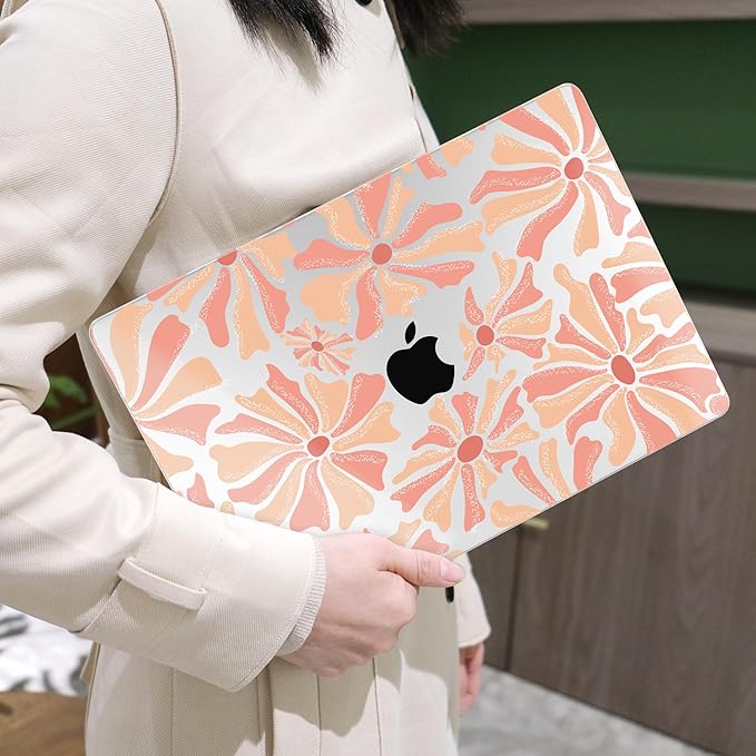 MEEgoodo Case for MacBook Pro 13 inch Case 2022 2021 2020 New A2338 M2/M1 A2251 A2289, Laptop Hard Shell with Keyboard & Camera Cover Compatible with 13 inch MacBook Pro, Cute Retro Groovy Flowers