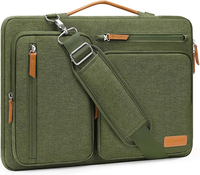 MOSISO 360 Protective Laptop Shoulder Bag,13-13.3 inch Computer Bag Compatible with MacBook, HP, Dell, Lenovo, Asus Notebook,Side Open Messenger Bag with 4 Zipper Pockets&Handle, Olive Green
