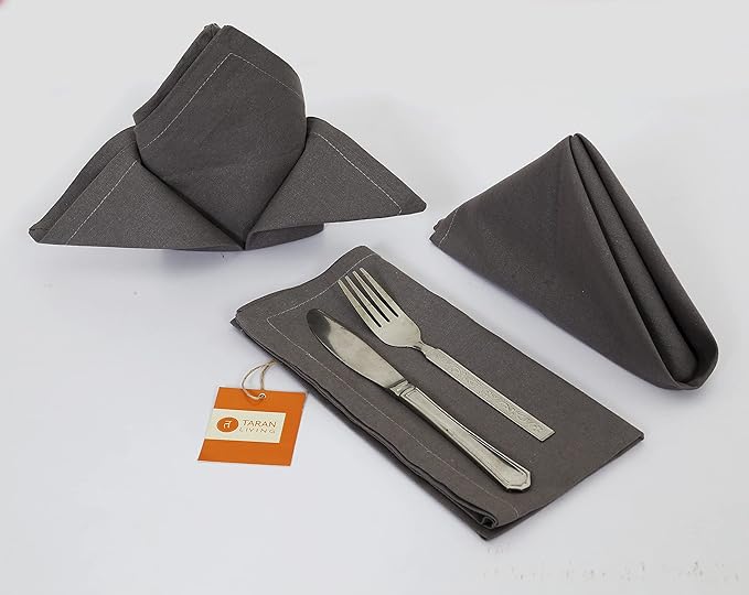 TARAN LIVING Grey Cotton Napkin Ultra Soft Durable Washable Mitered Corners Dinner Napkins Set Reusable Best for Easter Gifting - Set of 12 18x18 Inch - Grey