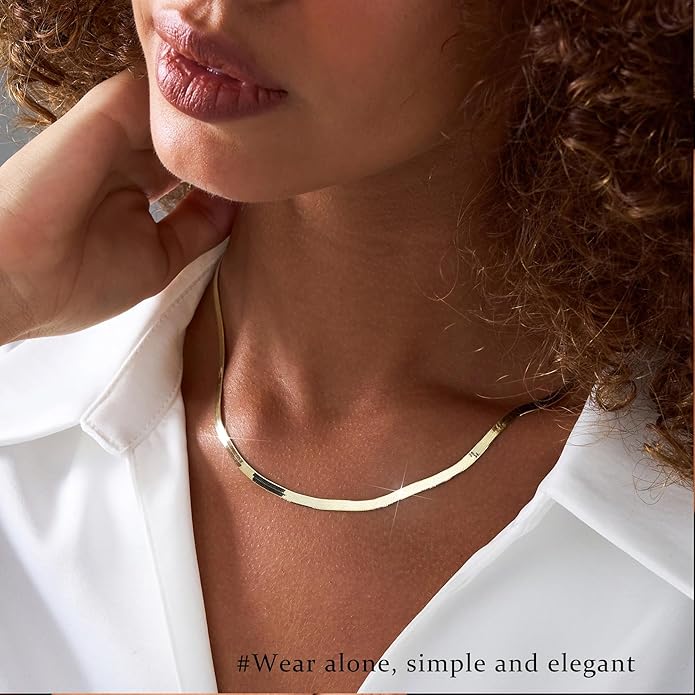 3PCS Gold Necklaces for Women,Chunky Statement Gold Plated Necklace Stack Layered Sterling Silver Herringbone Chains for Women Dainty Trendy Silver Chains Stacked Jewelry Gifts