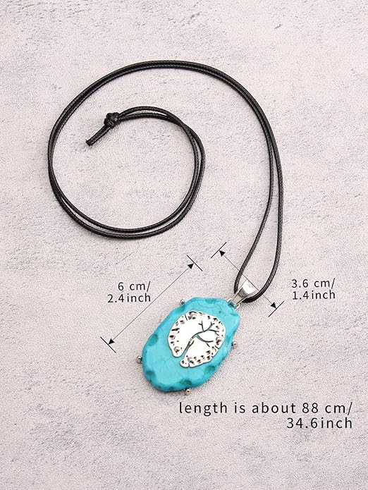 GelConnie Boho Necklaces for Women Vintage Silver Circles Long Pendant Necklace Cowgirl Sweater Necklace Adjustable Leather Choker Necklace for Women