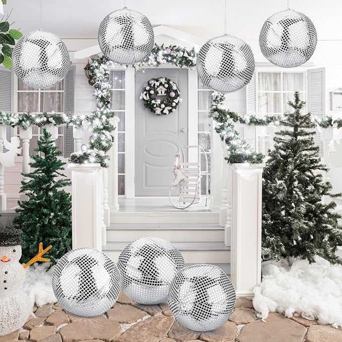 HyDren 8 Set Inflatable Disco Ball with Cover Foldable Hanging Mirror Disco Ornaments for Christmas Wedding Birthday Baby Shower Bachelorette Party Indoor Outdoor (12 Inch)