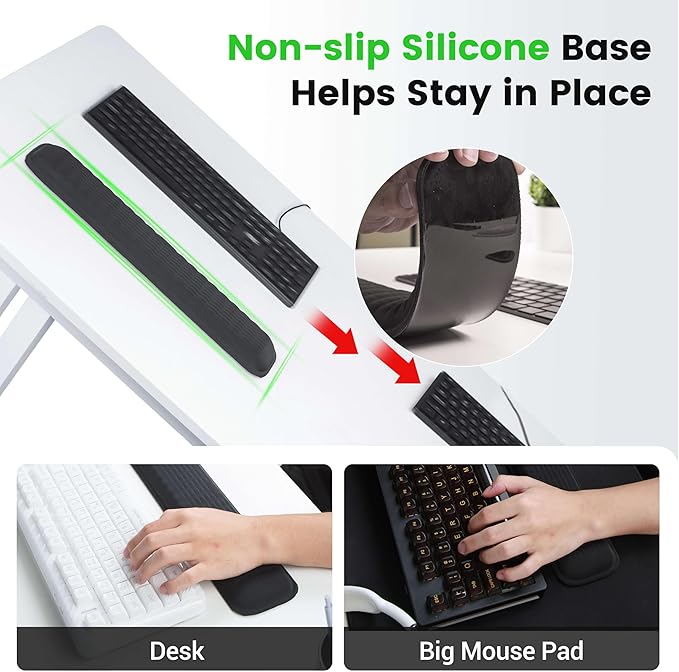 MEKASS Ergonomic Wrist Rest for Keyboard and Mouse, Soft Memory Foam Keyboard Wrist Rest Set with Non-Slip Silicone Base, Easy Typing, Pain Relief, Comfort for Office, Work, Gaming (Purple)