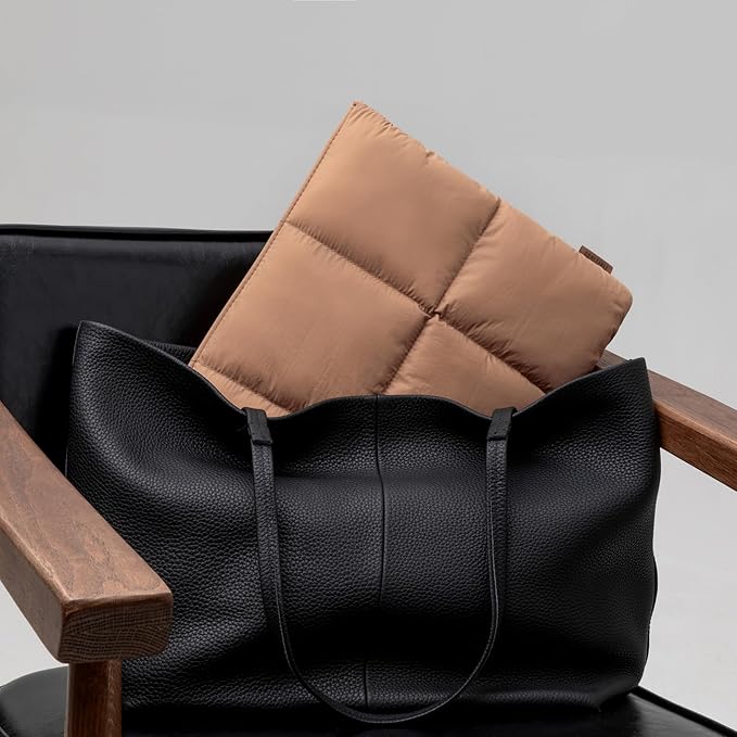 Comfyable Puffy Laptop Sleeve 15 Inch 16 Inch, Quilted Puffer Laptop Carrying Case, Pillow Pouch Compatible for MacBook Air 15 in M4 2025 & MacBook Pro 16 in M4 2024, Brown