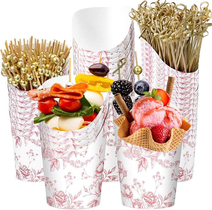 Tioncy 250 Pcs Charcuterie Cups with Cocktail Picks Sets, Bridal Shower Decoration 50 Charcuterie Cups with 200 Sticks for Wedding Baby Shower Floral Boho Witch Party Decorations(Pink,Flower)