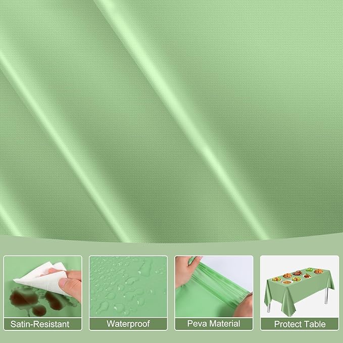 6 Pack Plastic Sage Green 54 X 108Inch Disposable Easter Scalloped Table Cloth, Waterproof Covers for Rectangle Table – Spring BBQ Picnic Wedding Bridal Shower Baby Shower Tea Party