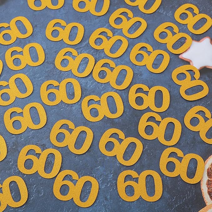 Gold Glitter 60th Bithday Confetti - Number 60 for Birthday, Anniversary Table Confetti Party Supplies, 60 Fabulous Decoration