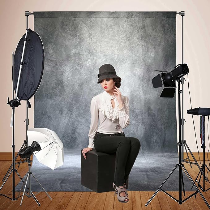 Abstract Professional Photography Backdrop for Portrait Photo Props Booth Background Photoshoot Studio with Polyester Fabric Roller Pocket on Top (8x12ft,Grey,No Stand)