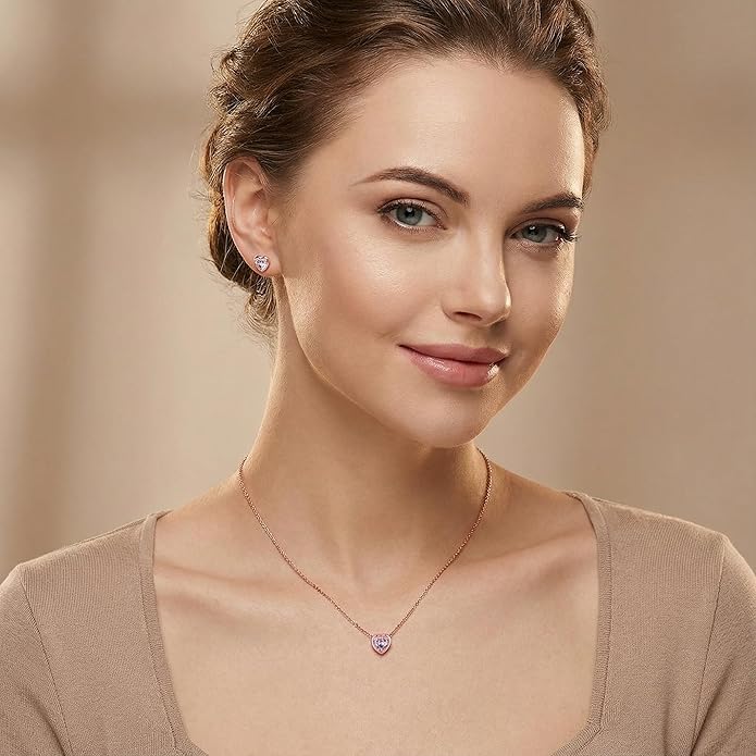 925 Sterling Silver Cubic Zirconia Necklace and Earrings Set for Women, Heart, Cushion, Round, Emerald Cut CZ, Solitaire Bezel Jewelry Set, CZ Bridal Jewelry Set, Bridesmaid Gift