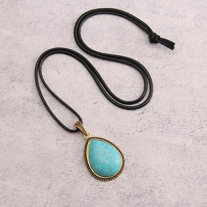 GelConnie Boho Necklaces for Women Vintage Silver Circles Long Pendant Necklace Cowgirl Sweater Necklace Adjustable Leather Choker Necklace for Women