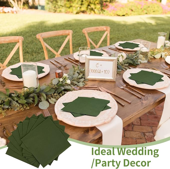 100 Pack Cocktail Napkins Disposable, 2-Ply 5" x 5" Party Napkins, Square Beverage Dinner Napkin for Wedding Birthday Party Anniversary Reception Bar Event (Dark Green)