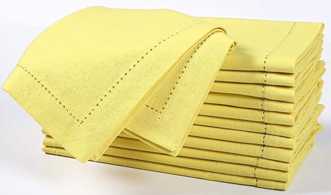 Homidate Hemstitched Cotton Cloth Dinner Napkins Set of 12 – 18x18 Golden Kiwi – Reusable Machine Washable Fabric Napkins for Weddings, Thanksgiving, Christmas & Events