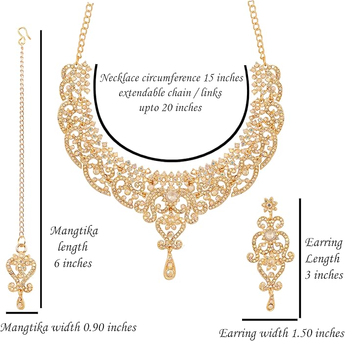 Touchstone Indian jewelry set for women bollywood gold jewellery wedding outfits necklace sets earrings bridal maang tikka fancy costume girls big desi accessories rhinestone in gold or silver tone