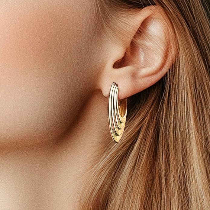 Big Chunky Gold Hoop Earrings for Women Trendy 14K Gold Plated Large Thick Gold Hoops