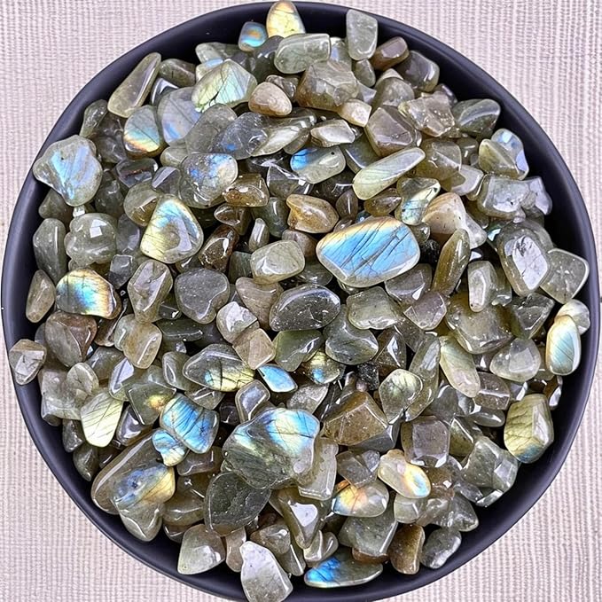 Polished Labradorite Crystal Chips 200 Pcs - 0.3" 10 Ounces Tumbled Stone Rock Jasper Agate Chips Crushed Sea Glass Stones Healing Reiki Crystal Making Home Decoration