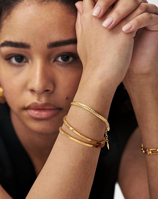 PERNNLA PEARL Dainty Gold Bar Bracelet for Women Simple Delicate Thin Cuff Bangle Hook Bracelet 18K Gold Plated Handmade Minimalist Jewelry