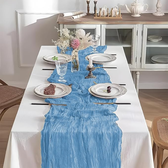 2 Pack 10 Ft Cheesecloth Table Runner Baby Blue Gauze Long Table Runners Boho Gauze Cheese Cloth Table Runner Rustic Sheer Runner for Wedding Party Table Decor ( 35 x 120 Inch )