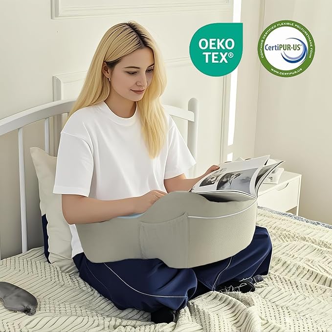 XWZO Laptop Lap Desk with Cushion, Ergonomic Wrist Rest Home Office Laptop Desk, Portable Memory Foam Arm Rest Gaming Pillow, Work or Sleep Pillow Stand for Bed, Eye Mask Included, Blue