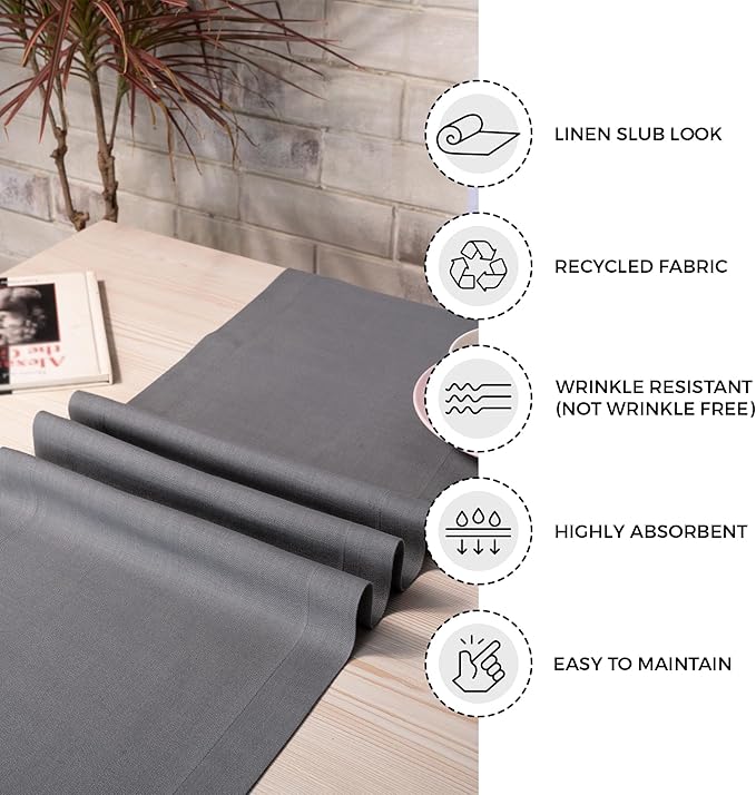 D'Moksha Homes Charcoal Grey Table Runner 14 x 108 Inch - Faux Linen Table Runner 108 Inches Long - Wrinkle Resistant, Machine Washable for Thanksgiving, Holiday - 100% Recycled Fabric