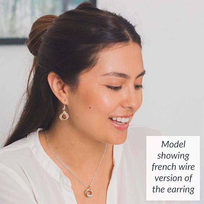 Tahmi Tricolor Jewelry Gift Set for Women | Everyday Secure Leverback Earrings & Pendant Necklace in 14K Yellow & Rose Gold-Filled and Sterling Silver 925, 18"