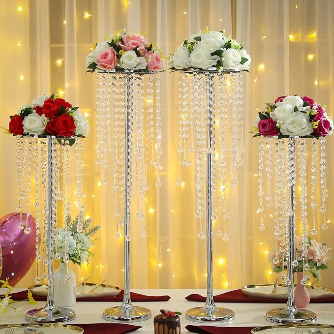 Artificial Roses Flowers - 2 Pack Faux Flower Balls Fake Flower 15 Heads Plastic Roses with Base Perfect for Wedding Bouquets Party Table Décor Home Decoration Bouquet for Wedding Centerpieces（White）