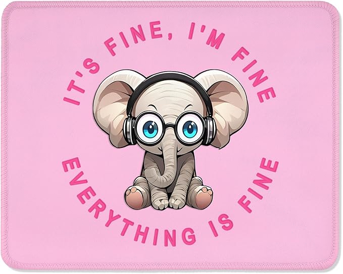 ITNRSIIET Mouse Pad with Stitched Edge Premium Textured Smooth Precise Operation Waterproof Washable Non-Slip Rubber Base Desktop Protection Mat, 10.2×8.3×0.12 inches, Pink Pretty Elephant