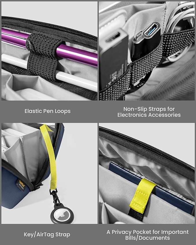 tomtoc Electronic Organizer Accessory Tech Pouch for MacBook Charger, Cables, Power Bank, Hard Drive, Cords, Water-resistant Storage Bag with Removable Card Slots for USB Adapter, Memory Card, Blue