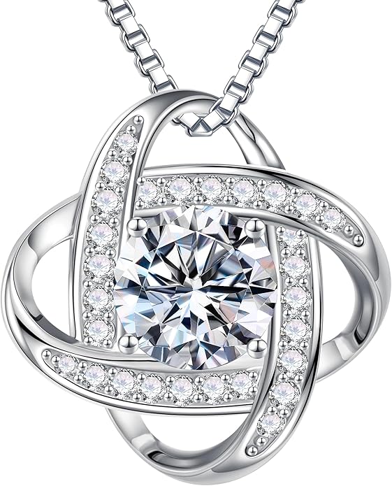 MOOSEA Valentines Day Gifts for Her, 1-3 ct Love Knot Moissanite Necklace VVS1 Clarity Moissanite Pendant Necklace Anniversary Jewelry Gifts Birthday Gifts for Her Wife Girlfriend Mom