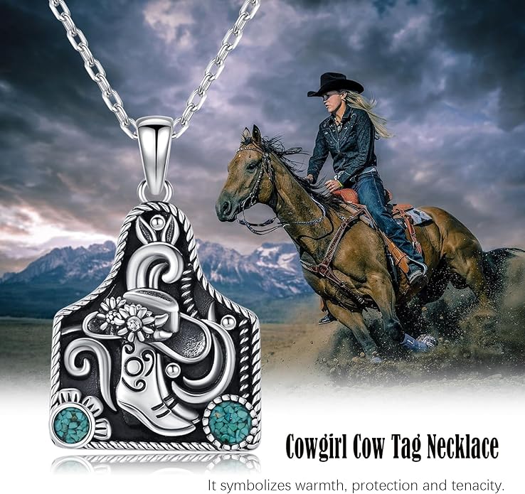 Western Cowboy Necklace 925 Sterling Silver Horseshoe Pendant Western Jewelry Cowgirl Gifts for Women Girlfriend Cowboy Cowgirl