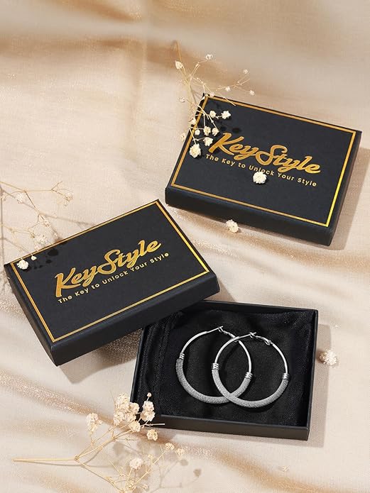 KeyStyle Mesh Hoop Earrings for Women, Stainless Steel Gold Hoops Earring Lightweight Loops, 2MM Thick Hypoallergenic Circle Endless Hollow Hoop 20mm-80mm