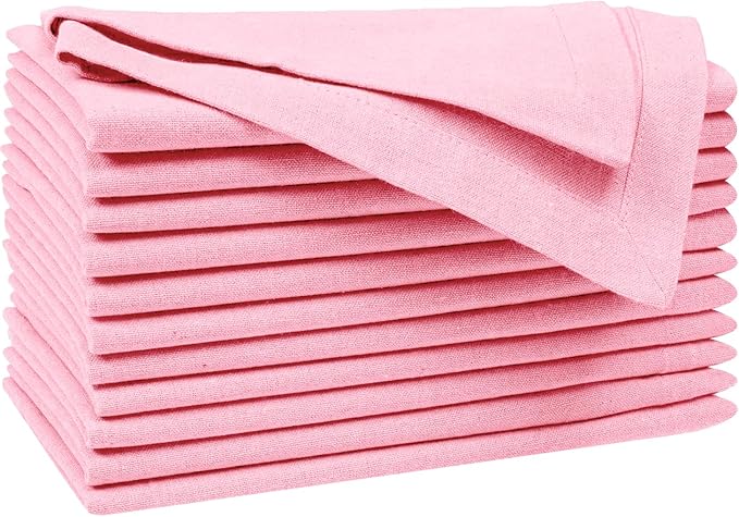 Homidate Cotton Cloth Napkins Set of 12 – 18x18 Baby Pink – Soft Machine Washable Fabric Napkins for Weddings, Thanksgiving, Christmas & Everyday Dining