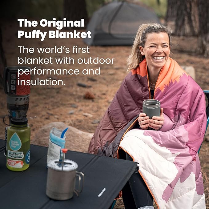 Rumpl Original Puffy Blanket - Warm, Water-Resistant Camping Blanket with 100% Recycled Synthetic Insulation, 52"x75", Original Puffy V2, Blue Ridge Fade