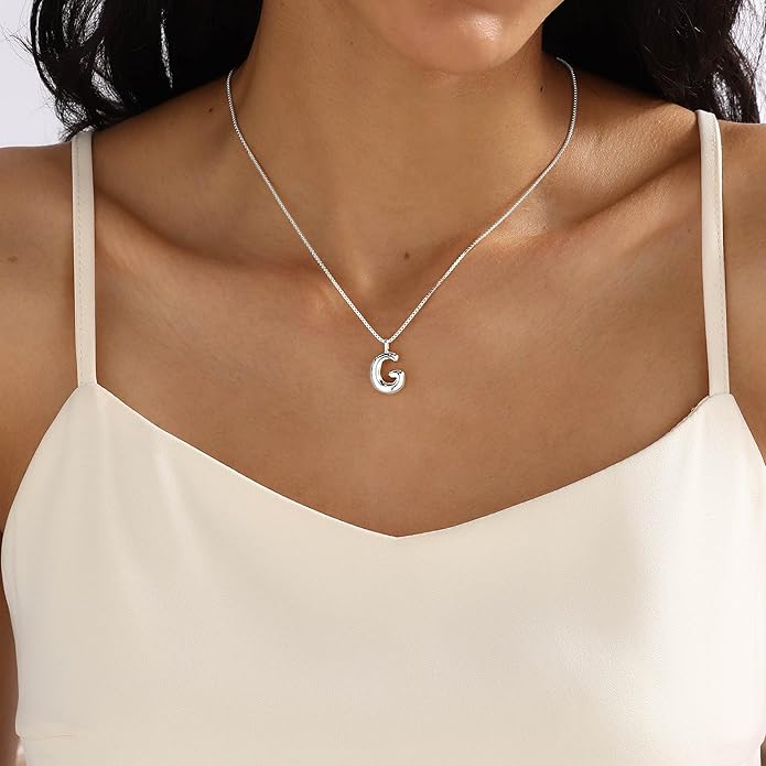 Bubble Gold Silver Letter Necklace Initial Necklaces for Women Trendy 14K Dainty Charm Pendant Name Necklace Personalized Jewelry Gift for Women Teen