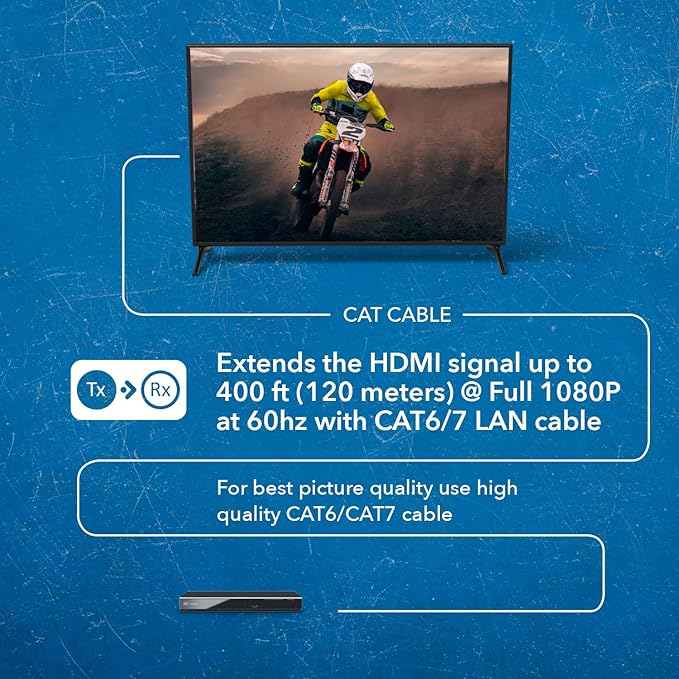 OREI 1080P 1x8 HDMI over Ethernet Extender Splitter CAT6/7 Over Cable Full HD with IR Remote EDID Management - Up to 400 Ft - Low Latency - Full Support, 1x8 upto 395 FT (HD-EX108)