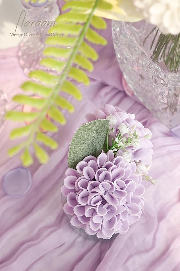Floroom Artificial Dahlia Flowers 25pcs Real Looking Lilac Foam Fake Roses with Stems for DIY Wedding Bouquets Bridal Shower Centerpieces Floral Arrangements Party Tables Home Decoration