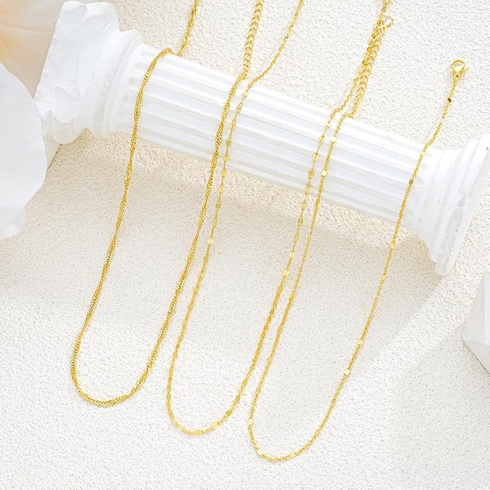 Gold Layered Necklaces for Women, 14K Gold Plated Dainty Gold Chain Choker Necklace Stack, Herringbone Gold Necklaces Set