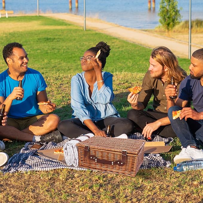 Picnic Baskets Wicker Willow Picnic Set for 4 Persons with Insulated Cooler Bag and Waterproof Picnic Blanket